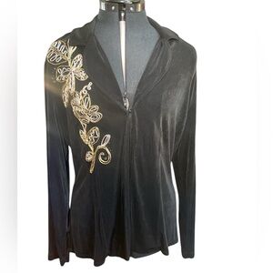 Chico's Travelers La Flor Bonita Cynthia Jacket Black Hook Close Size 2 (L / 12)